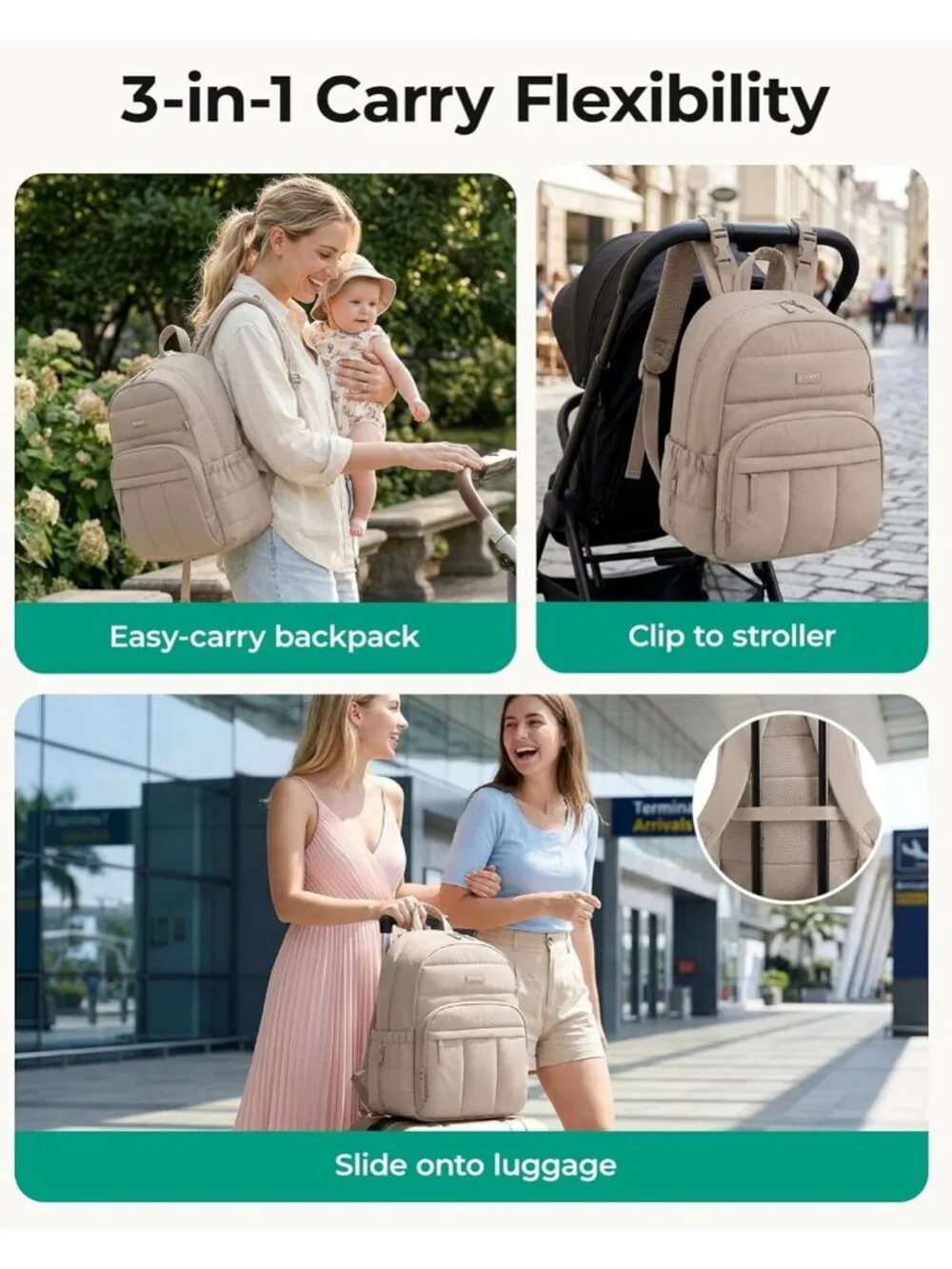 Stylish Multi-Pocket Diaper Bag Backpack with Waterproof Changing Pad